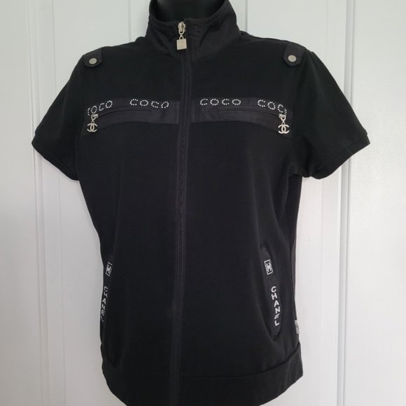 Authentic CHANEL vintage coco logo cotton zip-up blouse black size L (US M) - Picture 13 of 13